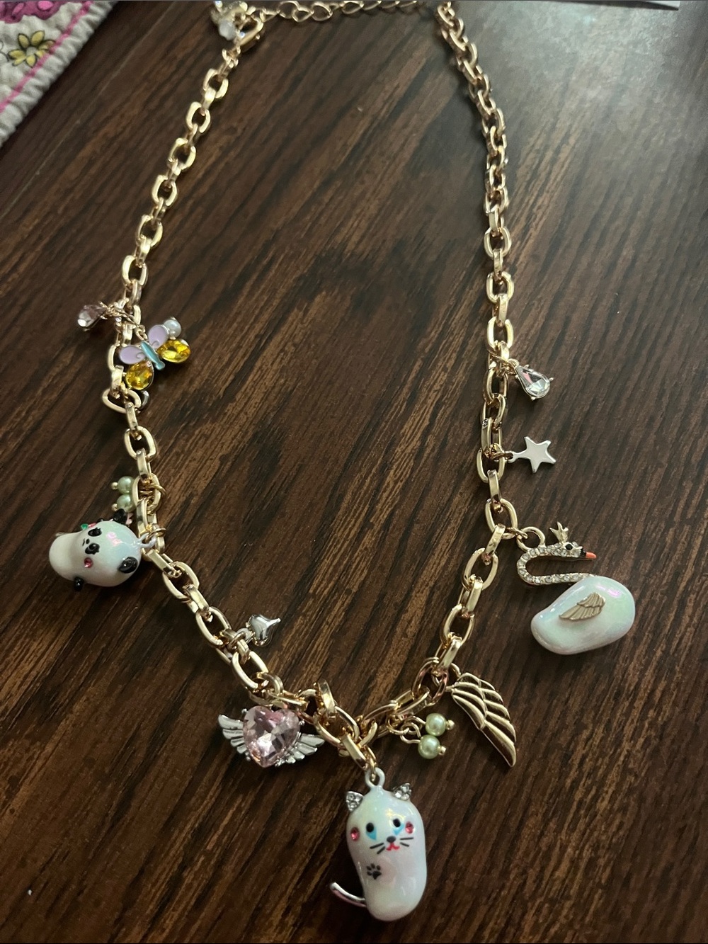 Gold Charm Necklace with White Enamel Animal Charms - Betsey Johnson